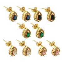 Cubic Zirconia Micro Pave Brass Earring Teardrop gold color plated fashion jewelry & micro pave cubic zirconia & for woman nickel lead & cadmium free Sold By Pair
