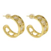 Cubic Zirconia Micro Pave Brass Earring Letter C gold color plated fashion jewelry & micro pave cubic zirconia & for woman golden nickel lead & cadmium free Sold By Pair
