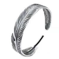Cupronickel Cuff Bangle, Feather, thick silver plated, Adjustable & for woman, original color, Sold By PC