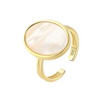 Shell Finger Rings, Brass, with White Shell, gold color plated, Adjustable & for woman, gold, 2PCs/Bag, Sold By Bag