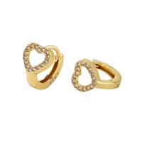 Brass Huggie Hoop Earring, Heart, plated, micro pave cubic zirconia & for woman, more colors for choice, 12x8.70mm, 2Pairs/Bag, Sold By Bag