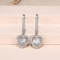 Cubic Zirconia Micro Pave Brass Earring, Heart, platinum plated, micro pave cubic zirconia & for woman, nickel, lead & cadmium free, 11.50x28mm, Sold By Pair