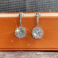 Cubic Zirconia Micro Pave Brass Earring Round platinum plated micro pave cubic zirconia & for woman nickel lead & cadmium free Sold By Pair