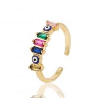 Evil Eye Jewelry Ring Finger, cobre, cromado de cor dourada, Ajustável & micro pavimento em zircônia cúbica & para mulher, 21mm, vendido por PC