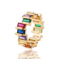 Cubique anneau en laiton Circonia Micro Pave, Placage de couleur d'or, Réglable & pavé de micro zircon & pour femme, multicolore, 24mm, Vendu par PC