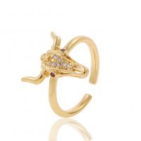 Cubic Zirconia Micro Pave Brass Ring Bull gold color plated Adjustable & micro pave cubic zirconia & for woman 21mm Sold By PC