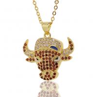 Cubic Zircon Micro Pave Brass Necklace, Bull, gold color plated, Adjustable & micro pave cubic zirconia & for woman, more colors for choice, 24.80x26.50mm, Length:Approx 17.71 Inch, Sold By PC