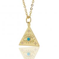 Evil Eye Jewelry Necklace Brass Triangle gold color plated micro pave cubic zirconia & for woman & enamel Length Approx 17.7 Inch Sold By PC