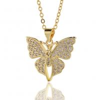Cubic Zircon Micro Pave Brass Necklace, Butterfly, gold color plated, micro pave cubic zirconia & for woman, 22x22mm, Length:Approx 17.7 Inch, Sold By PC
