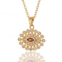 Collier Evil Eye bijoux, laiton, Placage de couleur d'or, pavé de micro zircon & pour femme, plus de couleurs à choisir, 18x20mm, Longueur:Environ 17.7 pouce, Vendu par PC