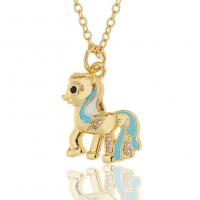 Cubic Zircon Micro Pave Brass Necklace Horse gold color plated micro pave cubic zirconia & for woman & enamel Length Approx 17.7 Inch Sold By PC