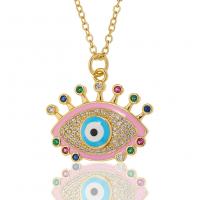 Evil Eye Jewelry Necklace, Brass, gold color plated, micro pave cubic zirconia & for woman & enamel, more colors for choice, 23x22mm, Length:Approx 17.7 Inch, Sold By PC