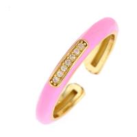 Cubic Zirconia Micro Pave Brass Ring, 18K gold plated, Adjustable & micro pave cubic zirconia & for woman & enamel, more colors for choice, Sold By PC