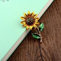 Enamel Brooch Zinc Alloy Sunflower for woman & with rhinestone yellow nickel lead & cadmium free Sold By PC