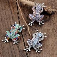 Rhinestone Brooch, Tibetan Style, Frog, for woman & with rhinestone, more colors for choice, nickel, lead & cadmium free, 40x25mm, Sold By PC