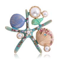 Plastic Pearl Brooch, Tibetan Style, with Plastic Pearl, Starfish, for woman & with rhinestone, more colors for choice, nickel, lead & cadmium free, 57x58mm, Sold By PC