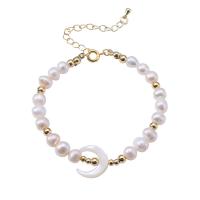 Freshwater Cultured Pearl Bracelet, Tibetan Style, with Shell & Freshwater Pearl, with 2.17inch extender chain, gold color plated, fashion jewelry & for woman, nickel, lead & cadmium free, Length:Approx 5.91 Inch, Sold By PC