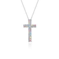 Tibetan Style Jewelry Necklace, with 1.97inch extender chain, Cross, silver color plated, fashion jewelry & for woman & with rhinestone, nickel, lead & cadmium free, 35x20mm, Length:Approx 17.72 Inch, Sold By PC