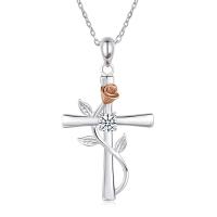 Zinc Alloy Jewelry Necklace with 1.97inch extender chain Cross silver color plated fashion jewelry & micro pave cubic zirconia & for woman nickel lead & cadmium free Length Approx 17.72 Inch Sold By PC