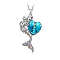 Crystal Necklace Zinc Alloy with 1.97inch extender chain Mermaid silver color plated fashion jewelry & for woman & with rhinestone nickel lead & cadmium free Length Approx 17.72 Inch Sold By PC