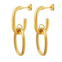 Titanium Steel  Earring, Vacuum Ion Plating, fashion jewelry & for woman, golden, 15x42mm, Sold By Pair