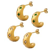 Boucle d'oreille Acier Titane, bijoux de mode & pavé de micro zircon & pour femme, doré, 8x17mm, Vendu par paire