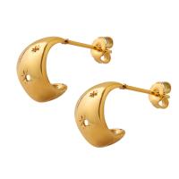 Boucle d'oreille Acier Titane, bijoux de mode & pour femme, doré, 10x12mm, Vendu par paire