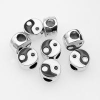Tibetan Style Jewelry Beads, polished, enamel, white and black, 11x7mm, Hole:Approx 5mm, Approx 10PC/Bag, Sold By Bag