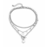 Mode-Multi-Layer-Halskette, Zinklegierung, mit Kunststoff Perlen, plattiert, für Frau, keine, Länge:ca. 19.68 ZollInch, verkauft von PC
