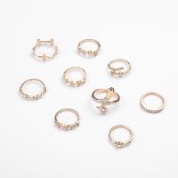 Tibetan Style Ring Set, gold color plated, 9 pieces & for woman & with rhinestone, 17-19cm, Sold By Set