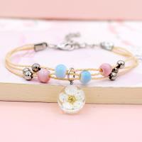 Porcelain Bracelet with Dried Flower & Wax Cord & Glass & Zinc Alloy plated & for woman Length Approx 7.08 Inch Sold By Lot