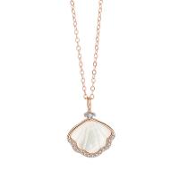 925 Sterling Silver Necklaces, with White Shell, Shell, plated, for woman & with rhinestone, more colors for choice, Length:Approx 15.35 Inch, Sold By PC