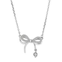 Cubic Zircon Micro Pave 925 Sterling Silver Necklace Bowknot platinum color plated micro pave cubic zirconia & for woman Length Approx 15.35 Inch Sold By PC