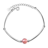 Brass Bracelet & Bangle, with Strawberry Quartz, with 1.38inch extender chain, platinum plated, fashion jewelry & for woman, nickel, lead & cadmium free, Length:Approx 6.3 Inch, Sold By PC