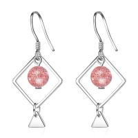 Brass Drop Earring, with Strawberry Quartz, platinum plated, fashion jewelry & for woman, nickel, lead & cadmium free, 36mm, Sold By Pair