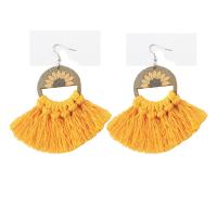 Fashion Fringe Earrings, Cotton Thread, with Wood & Iron, fashion jewelry & for woman, more colors for choice, 100mm, 2Pairs/Bag, Sold By Bag