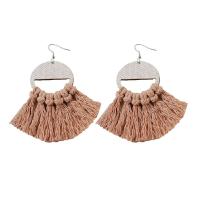 Fashion Fringe Earrings Cotton Thread with Wood & Iron fashion jewelry & for woman 100mm Sold By Bag