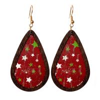 Earring Jewelry PU Leather with Wood & Brass fashion jewelry & for woman 80mm Sold By Bag