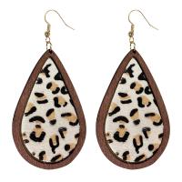 Earring Jewelry Cowhide with Wood & Brass fashion jewelry & for woman 68.60mm Sold By Bag