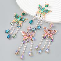 Fashion Fringe Earrings, Tibetan Style, with ABS Plastic Pearl & Acrylic, Butterfly, fashion jewelry & for woman & with rhinestone, more colors for choice, 94x39mm, Sold By Pair