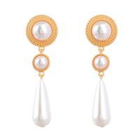 Tibetan Style Drop Earrings, with ABS Plastic Pearl, gold color plated, fashion jewelry & for woman, two different colored, 77x23mm, Sold By Pair
