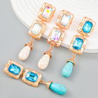 Rhinestone Earring Zinc Alloy with turquoise plated fashion jewelry & for woman & with glass rhinestone Sold By Pair