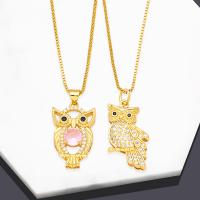 Brass Necklace, with 5 extender chain, Owl, 18K gold plated, different styles for choice & for woman & with rhinestone, 30x16mm, Length:45 cm, Sold By PC