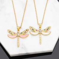 Cubic Zircon Micro Pave Brass Necklace, with 5 extender chain, Dragonfly, 18K gold plated, micro pave cubic zirconia & for woman & enamel, more colors for choice, 30x30mm, Length:45 cm, Sold By PC