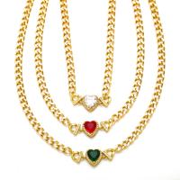 Cubic Zircon Micro Pave Brass Necklace, with 5 extender chain, Heart, 18K gold plated, micro pave cubic zirconia & for woman, more colors for choice, 36x14mm, Length:43 cm, Sold By PC