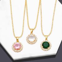 Cubic Zircon Micro Pave Brass Necklace Round 18K gold plated micro pave cubic zirconia & for woman Length 43 cm Sold By PC