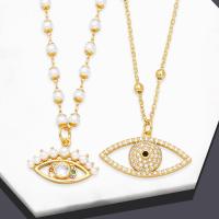 Evil Eye Jewelry Necklace, Brass, with 5 extender chain, 18K gold plated, different styles for choice & micro pave cubic zirconia & for woman, 16x30mm, Length:45 cm, Sold By PC