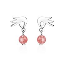 Brass Drop Earring with Strawberry Quartz plated fashion jewelry & for woman nickel lead & cadmium free 20mm Sold By Pair