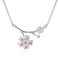 Brass Necklace, with Cubic Zirconia, with 3.5cm extender chain, Oriental Cherry, silver color plated, fashion jewelry & for woman, silver color, nickel, lead & cadmium free, 20mm, Length:Approx 40 cm, Sold By PC