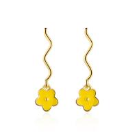 Brass Drop Earring Flower gold color plated fashion jewelry & for woman & enamel nickel lead & cadmium free 23mm Sold By Pair